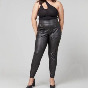 Spanx Black Faux Leather Jogger Pants